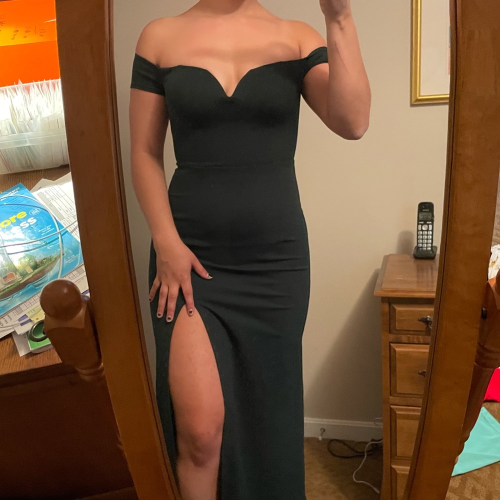 Windsor green off shoulder prom dress